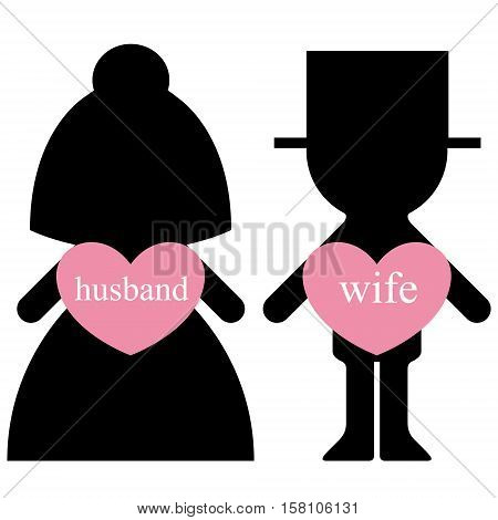 Vector bride and groom with lovers in hearts infographics element