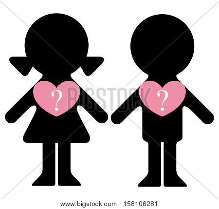 Vector boy and girl with questions in hearts infographics element