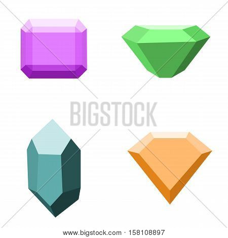 set of gemstones, colorful stones isolated on white