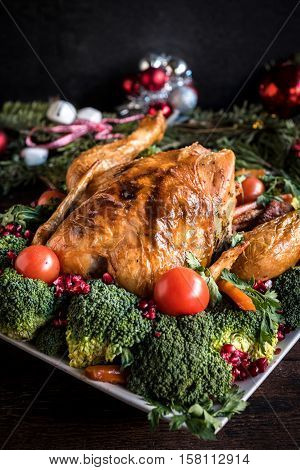 Served Whole Roasted Chicken