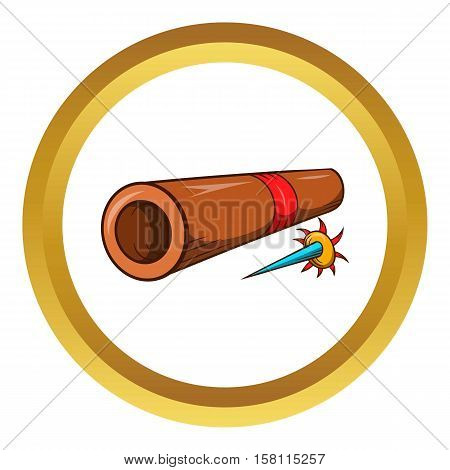 Ninja bamboo tube with a poisoned arrow vector icon in golden circle, cartoon style isolated on white background