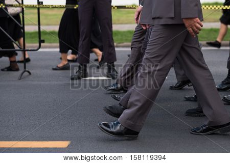 Group of Police walking in row, Official of Thailand.