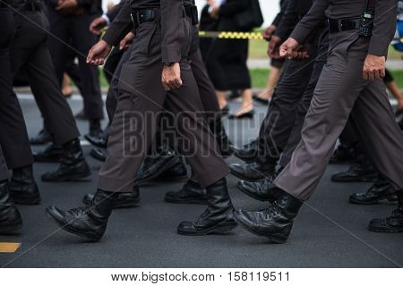 Group of Police walking in row, Official of Thailand.
