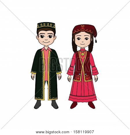 The man and woman in uzbek national clothes
