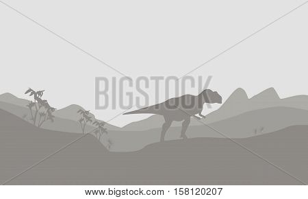 Silhouette of mapusaurus with fog vector illustration