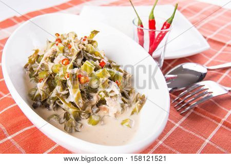 chopped legumes and winged beans in bagoong sauce