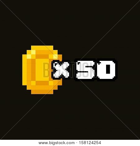 pixel coin x 50 icon over white background. videogame pixel interface. vector illustration
