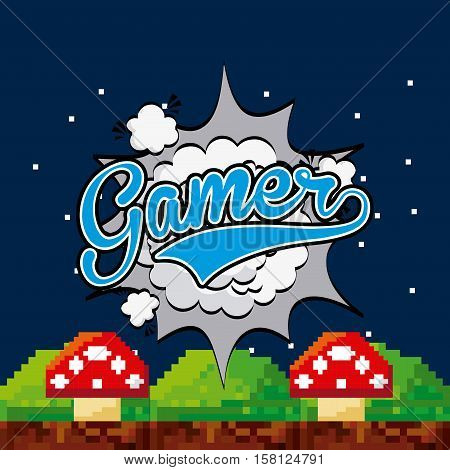 pixel fungus icons .Video game gamer design. Colorful design. vector illustration