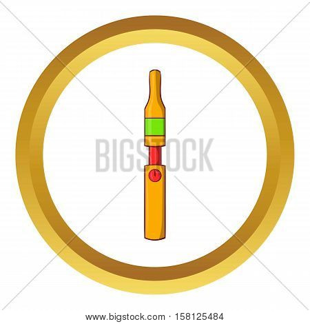 Yellow electronic cigarette vector icon in golden circle, cartoon style isolated on white background