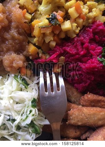 Macrobiotic dish on black plate