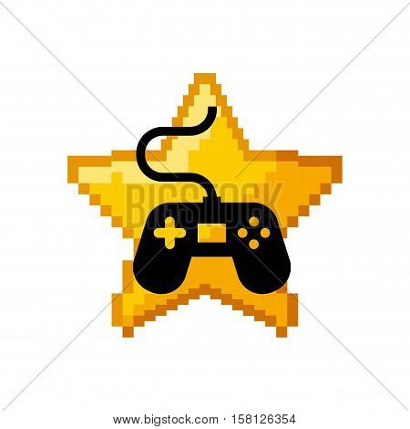 pixel star with videogame control icon inside over white background. Video game interface design. Colorful design. vector illustration