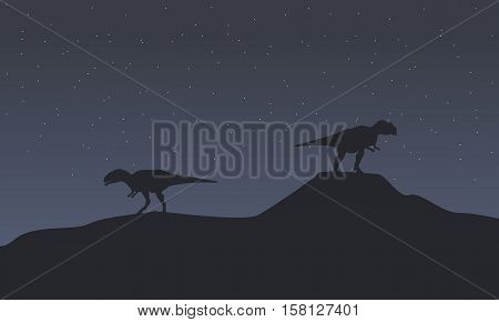 Two mapusaurus at night scenery vector illustration