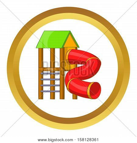 Slide pipe vector icon in golden circle, cartoon style isolated on white background