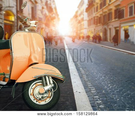 italian scooter and old building style in rome use as traveling background backdrop