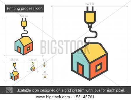 Printing process vector line icon isolated on white background. Printing process line icon for infographic, website or app. Scalable icon designed on a grid system.