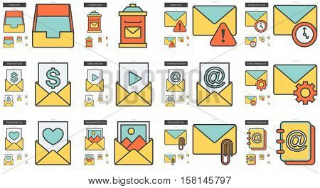Email vector line icon set isolated on white background. Email line icon set for infographic, website or app. Scalable icon designed on a grid system.