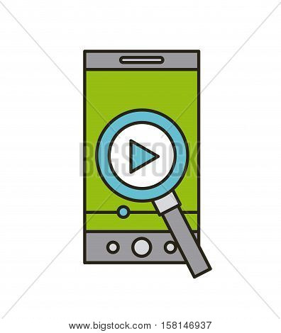 smartphone device with loupe and play button over white background. vector illustration