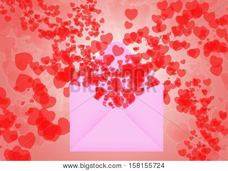 Pink Envelop with hearts flying out for valentine's day