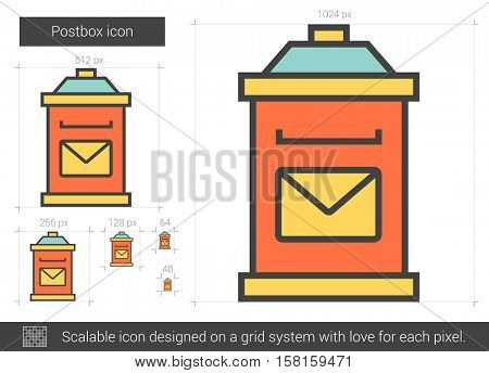 Postbox vector line icon isolated on white background. Postbox line icon for infographic, website or app. Scalable icon designed on a grid system.