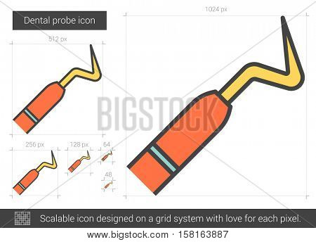 Dental probe vector line icon isolated on white background. Dental probe line icon for infographic, website or app. Scalable icon designed on a grid system.