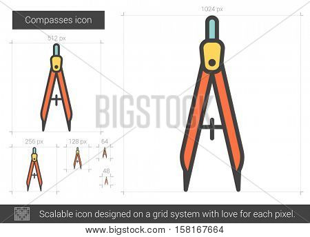 Compasses vector line icon isolated on white background. Compasses line icon for infographic, website or app. Scalable icon designed on a grid system.