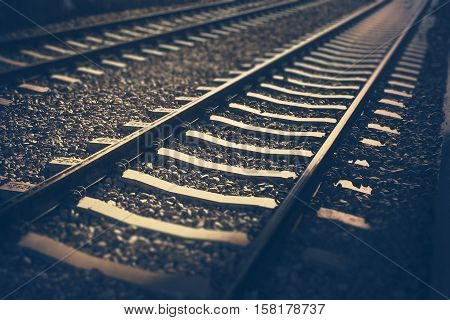The railway tracks in blueness hipster colors