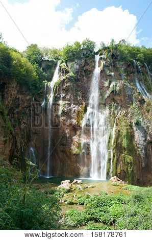 Veliki slap waterfall in summer. Plitvice lakes national park Croatia