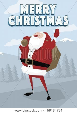 Vector Merry Christmas Greeting Card With Santa Claus