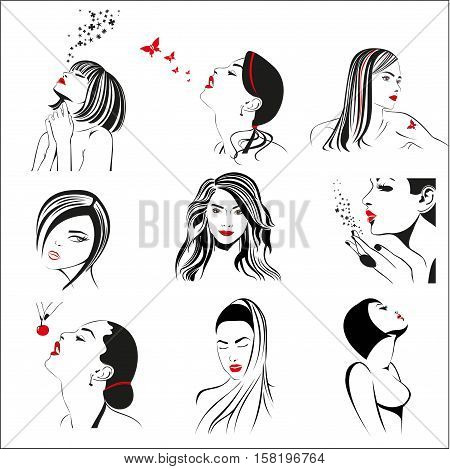 Vector silhouettes of beautiful girls on a white background