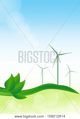 Wind generator green energy. Vector eco background.