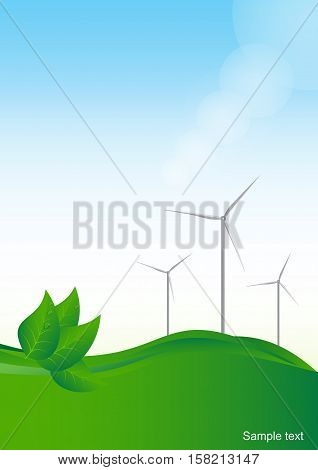 Wind generator green energy. Vector eco background.
