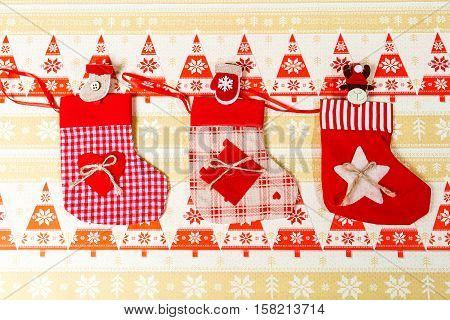 Christmas Socks On New Yeat Tree Background
