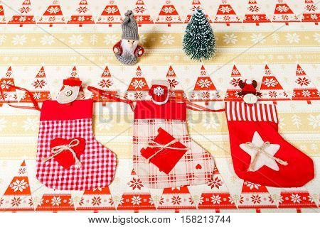 Christmas Socks On New Yeat Tree Background