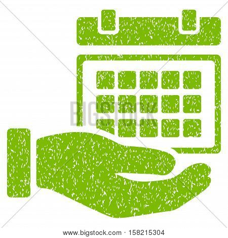 Service Timetable Hand grainy textured icon for overlay watermark stamps. Flat symbol with unclean texture. Dotted vector eco green ink rubber seal stamp with grunge design on a white background.