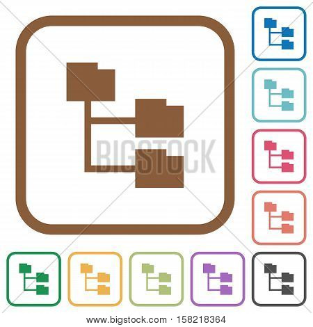 Folder structure simple icons in color rounded square frames on white background