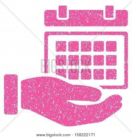 Service Timetable Hand grainy textured icon for overlay watermark stamps. Flat symbol with unclean texture. Dotted vector pink ink rubber seal stamp with grunge design on a white background.