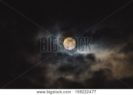 Brightness Color Glowing Of A Moon In The Darkness. (Shot Date : October 15 2016 At Bangsaen In Chonburi Thailand)