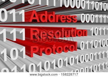 The address resolution Protocol is presented in the form of binary code 3d illustration