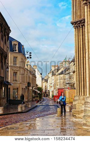 Street At Cathedral Of Our Lady Of Bayeux In Normandy