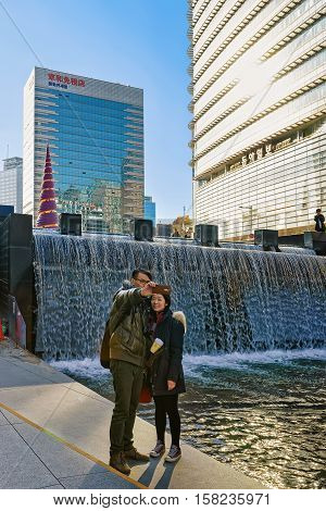 Cheonggye Stream And Public Walkway In Seoul