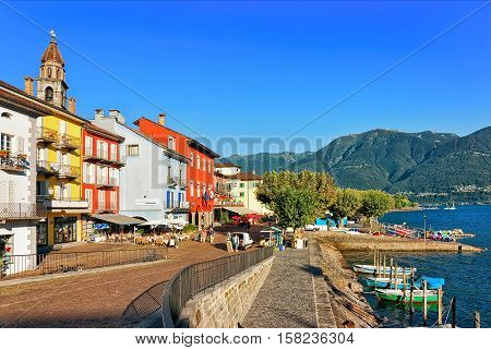 Church And Embankment Of Ascona In Ticino Switzerland