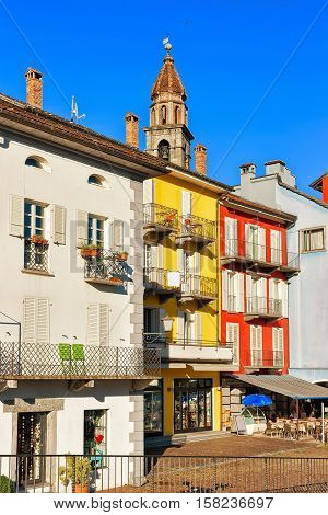 Church Tower And Facades Of Buildings Ascona Ticino Switzerland