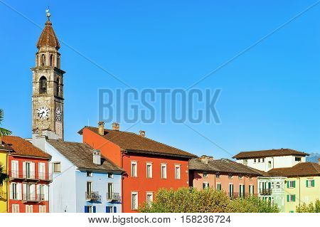 Church Tower And Old Buildings Of Ascona Ticino Switzerland
