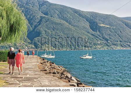 Couple Passing At Promenade In Ascona In Ticino Switzerland