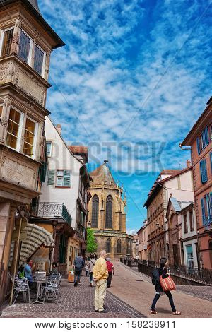 Eglise Street In Colmar In Alsace In France