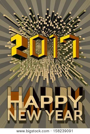 Happy new year 2017 Abstract geometric number and shapeVector illustration for holiday designgolden polygonal greeting card.