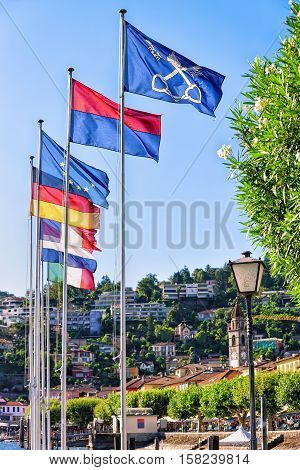 Flags In Ascona Of Ticino Of Switzerland