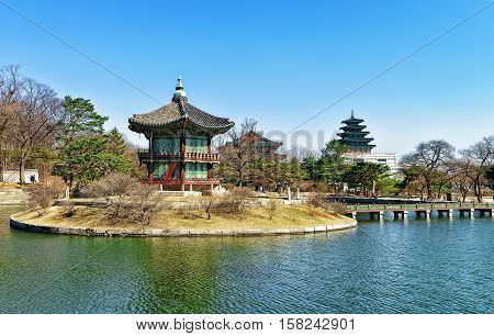 Hyangwonjeong Pavilion At Gyeongbokgung Palace In Seoul