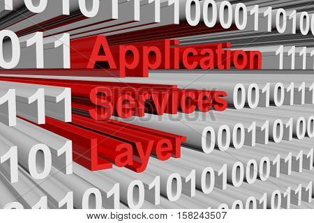 application services layer in the form of binary code, 3D illustration