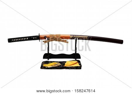 Katana Japanese Sword On Black Stand